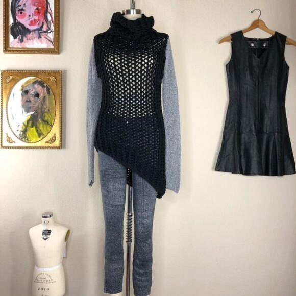 Helmut Lang Tattered Tape Sweater Cowl Knit Sheer